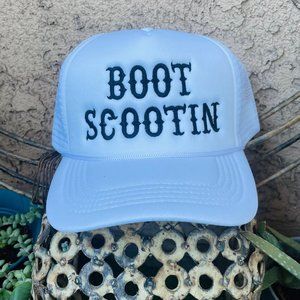 Boot Scootin' White Embroidered Trucker Hat